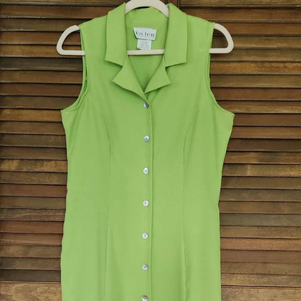 Miss Dorby Sleeveless Dress Lime Green Retro Tea Party Garden Sunday Best Classy
